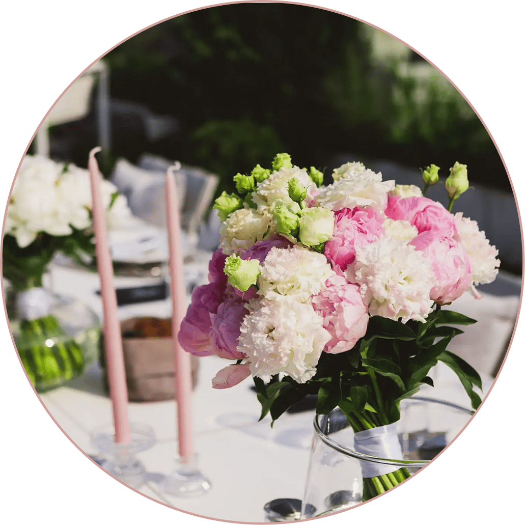 Vibrant floral arrangement with pink and white blooms.
