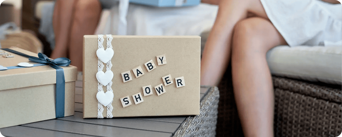 Decorative gift box for a baby shower.